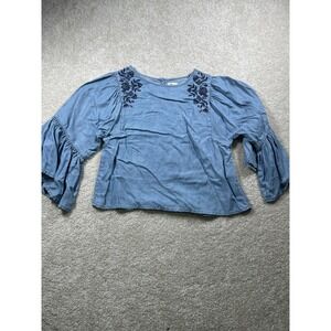 Hollister Shirt Womens Small‎ Embroidered Floral Ruffle Sleeve Boho Button Back